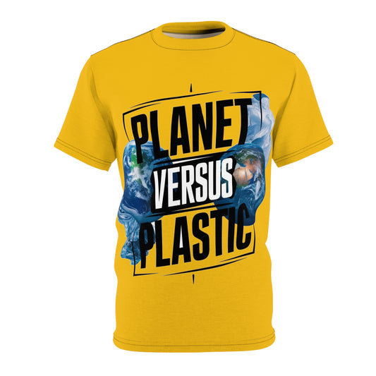 PoM's special edition "Planet versus Plastic" (Model F, Intern. Earth Day 2024) ... Unisex Cut & Sew Tee (AOP - All Over Print)
