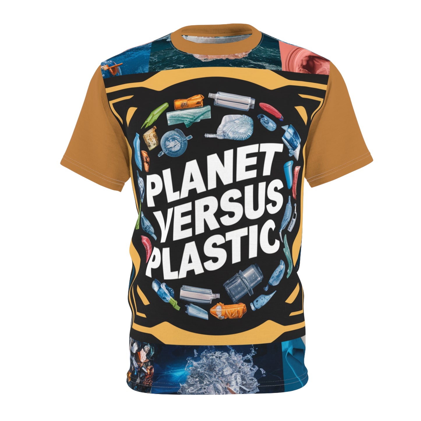 PoM's special edition "Planet versus Plastic" (Model J, Intern. Earth Day 2024) ... Unisex Cut & Sew Tee (AOP - All Over Print)