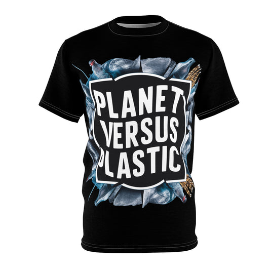 PoM's special edition "Planet versus Plastic" (Model D, Intern. Earth Day 2024) ... Unisex Cut & Sew Tee (AOP - All Over Print)
