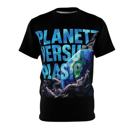 PoM's special edition "Planet versus Plastic" (Model B, Intern. Earth Day 2024) ... Unisex Cut & Sew Tee (AOP - All Over Print)