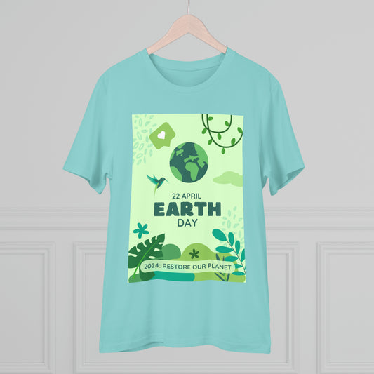 PoW's International EARTH Day series .."2024: Restore our Planet" - Cotton T-shirt (100% Organic - Unisex, 10 sizes and 12 colours)