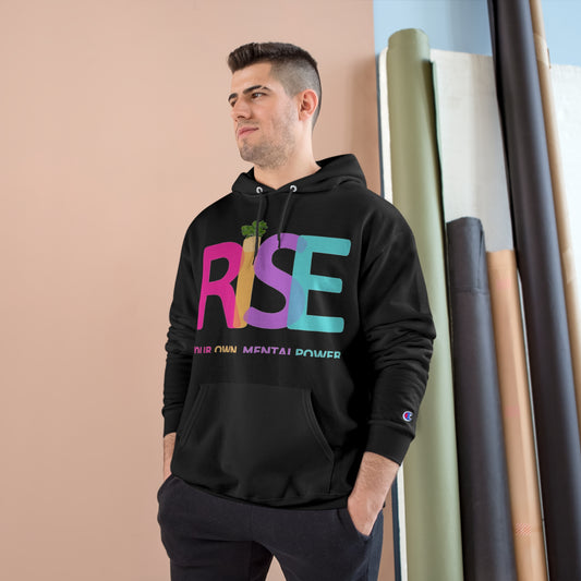 PoM's Self Motivation series ... "RISE ... Your own mental Power"  ... Sweatshirt (eco hooded, two-ply fleece, spacious pocket, 7 colours and 6 sizes))