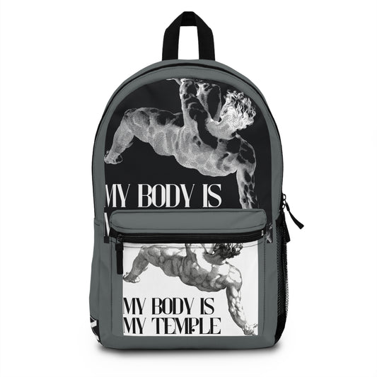 PoM's "Self Motivation & Mindfulness" series ... My Body is My Temple - Backpack (lightweight, waterproof, adjustable shoulder straps, size: 11.81'' x 5.12'' x 18.11'')