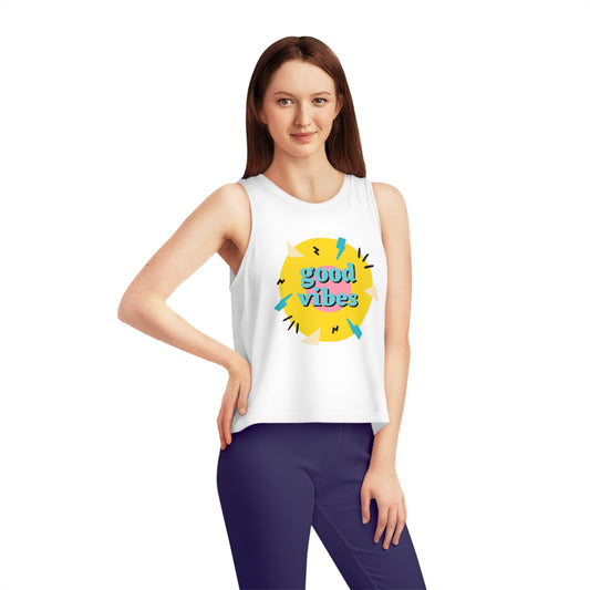 PoM's Self Motivation series ... "Good Vibes" - Women's Dancer Cropped Tank Top (100% organic cotton, 5 sizes and 4 colours)