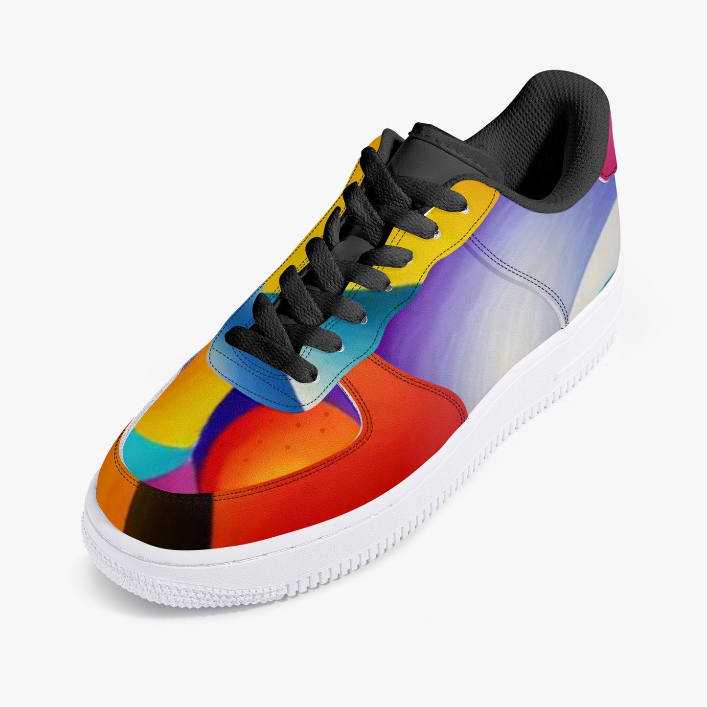 PoM's leather collection - Black Low-Top Leather Sports Sneakers (unique abstract Art print)