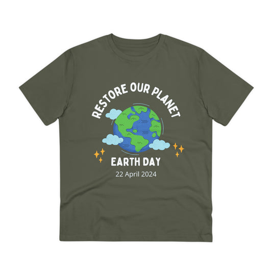 PoW's International EARTH Day series ... "Restore our Planet ..." - Cotton T-shirt (100% Organic - Unisex, 10 sizes and 12 colours)