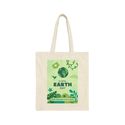 PoM's International EARTH Day series ... 2024 theme: Restore our Planet ... 100% Cotton Canvas Tote Bag (with handles, heavy fabric)