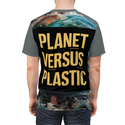 PoM's special edition "Planet versus Plastic" (Model G, Intern. Earth Day 2024) ... Unisex Cut & Sew Tee (AOP - All Over Print)