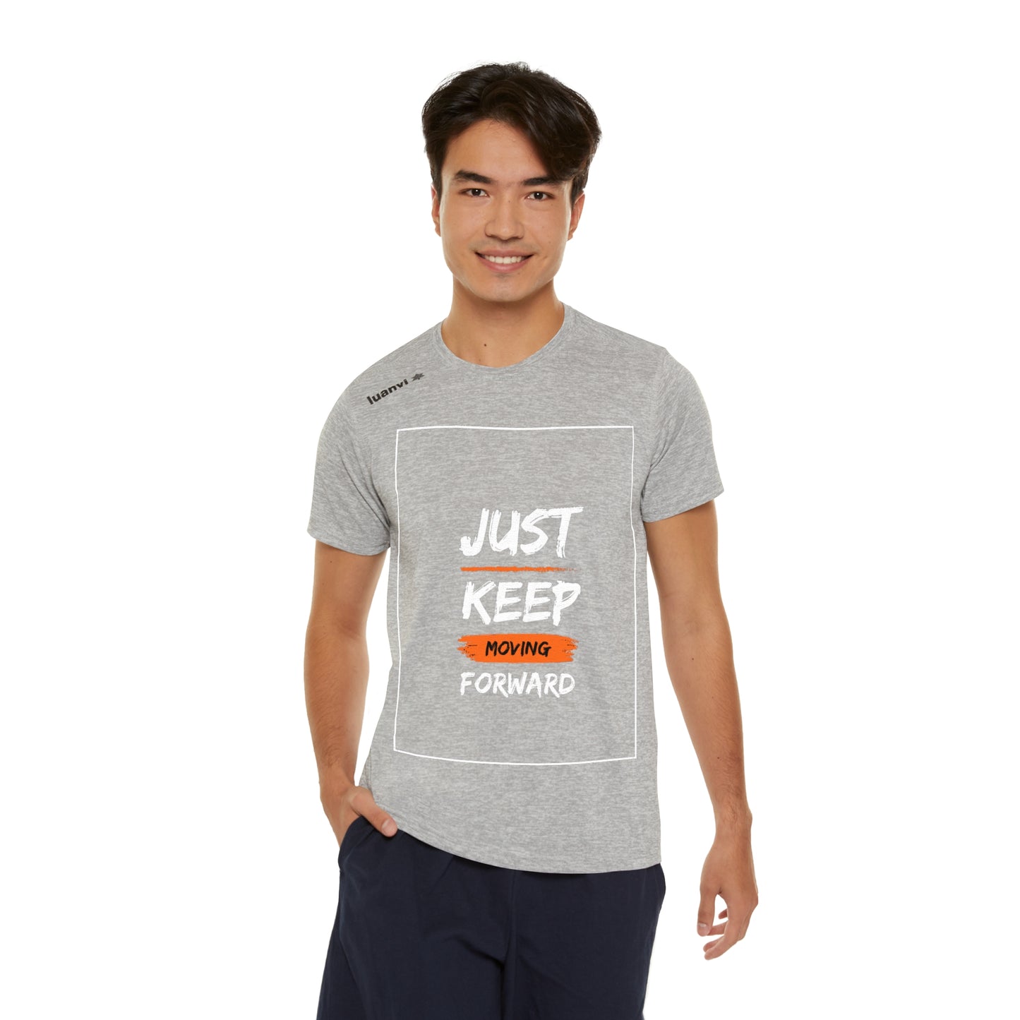 PoM's series Self Motivation ... Just Keep Moving (affirmation) - MEN's Sports T-shirt (skin breathing with Eco friendly print, 100% moisture-wicking polyester fabric)