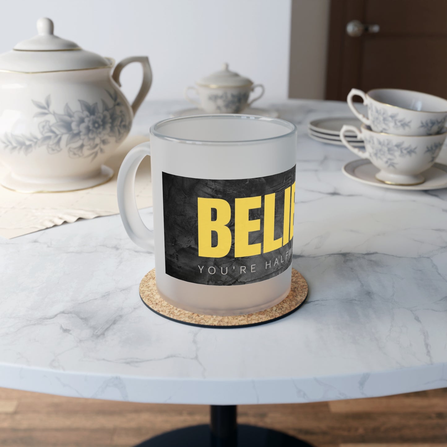 PoM's Self Motivation Bundle (#MSM-B06007A): BELIEVE ... Sweatshirt (Hoody), Mouse Pad, Tea & Coffee Mug (frosted Glass, Ceramic), Bumper Sticker and Magnet (rectangle)