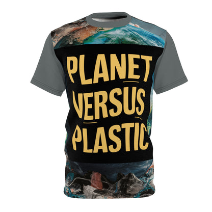 PoM's special edition "Planet versus Plastic" (Model G, Intern. Earth Day 2024) ... Unisex Cut & Sew Tee (AOP - All Over Print)